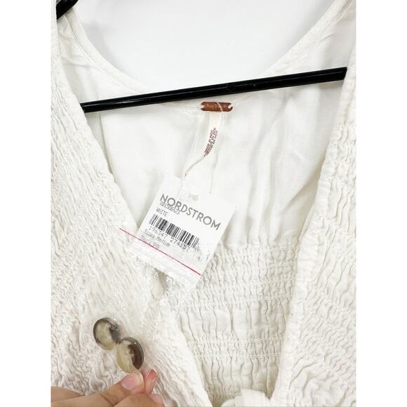 Free People String of Hearts White Button Tie Front Linen Blend Maxi Dress Sz M - Picture 4 of 6